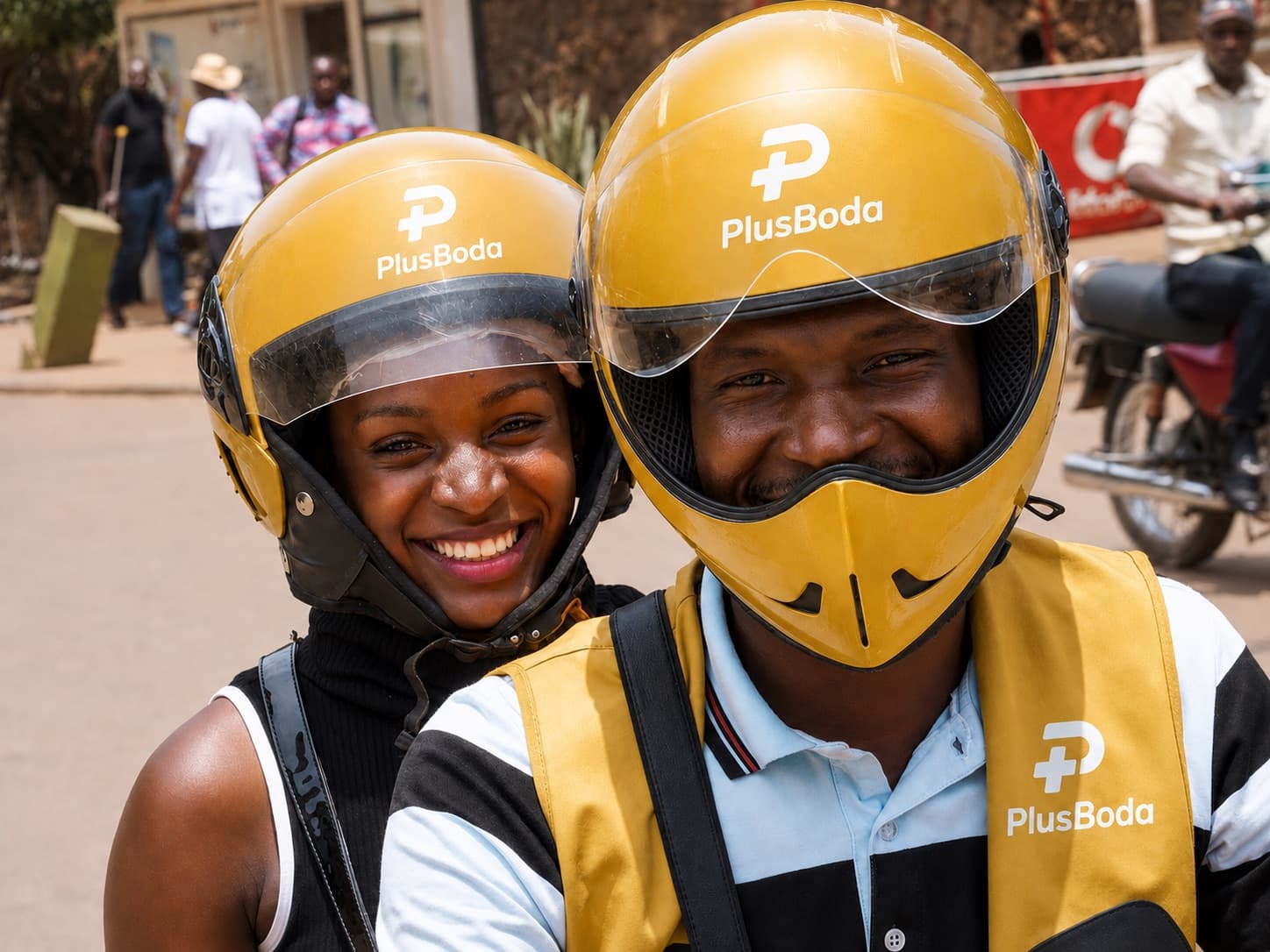 PlusBoda riders in branded helmets in Kampala